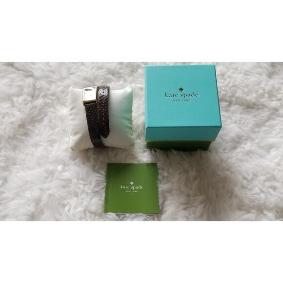 Kate Spade Women brown Leather double Wrap Band Watch gold dial rectangle NEW - Picture 1 of 12